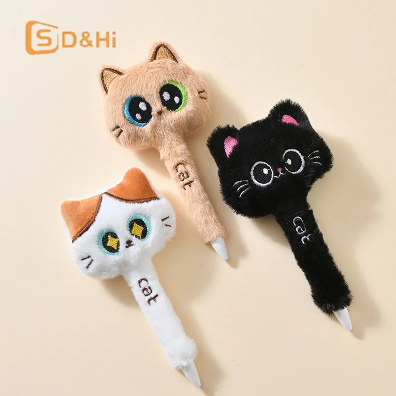 Creative Cute Cat Style Plush Gel Pens 0.5mm Black Quick-drying Click Pen For School Office Writing & Signature Stationery Gifts