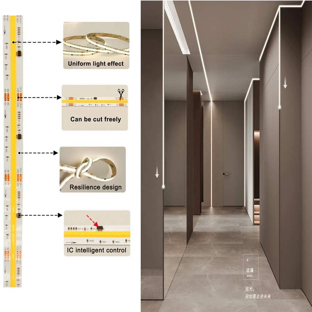 WS2811 COB Taśma LED przepływająca woda DC24V 20M Wyścig konny Chasing TapDC24V 360LEDs Elastyczna Chłodna Naturalna Ciepła Biel