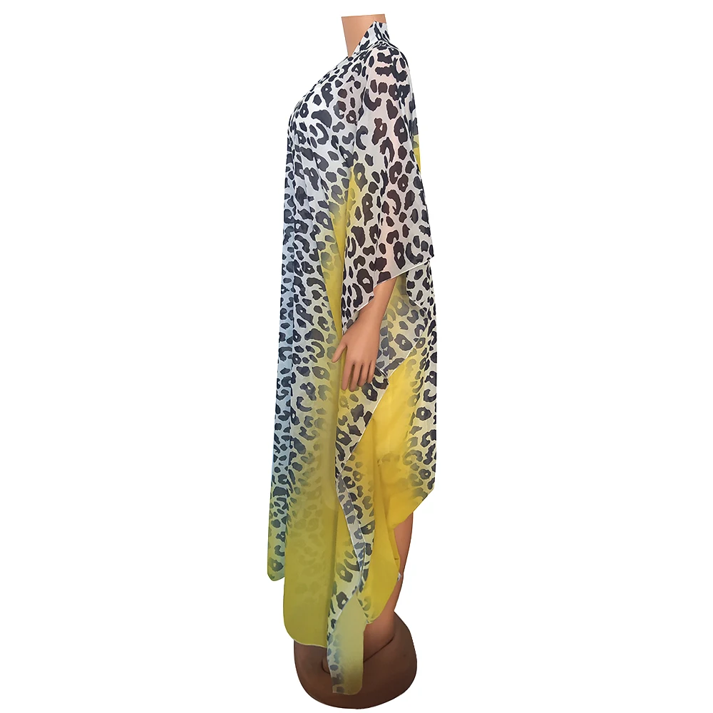 New Two Pieces Set African Dresses Women Dashiki Leopard Gown Abaya Dubai Muslim Maxi Vestidos Femme Robe with Inner Dress