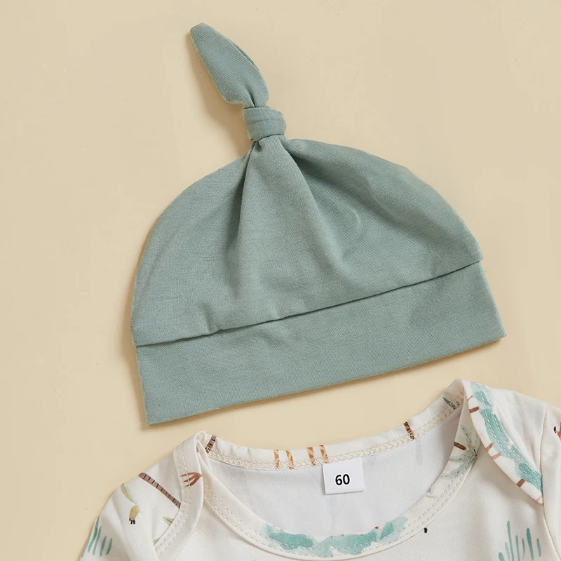 ถุงนอนเด็กทารกสัตว์พิมพ์แขนยาวถุงนอนพร้อมหมวกผูกปมชุด 2 ชิ้น