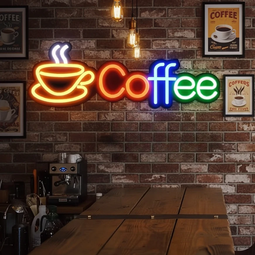 Coffee Neon LED Sign Art Wall Light Glowing Decorative Signs Perfect For Coffee Bar Cafe Restaurant Party Holiday Decoration