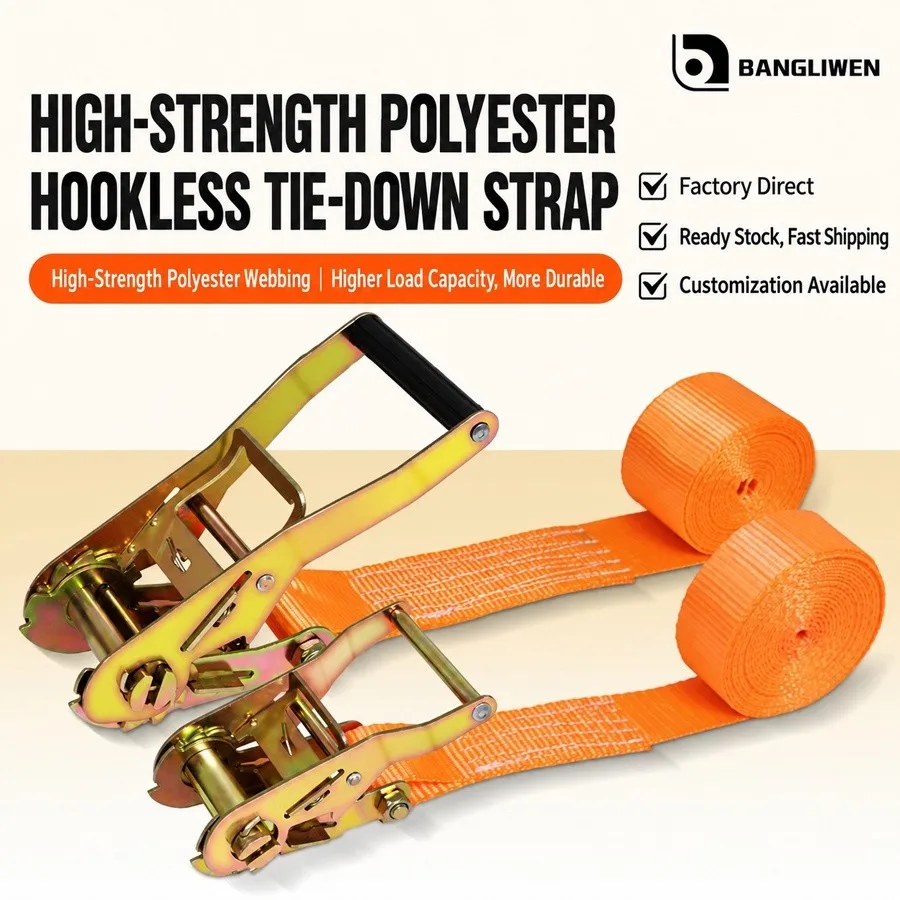 Heavy-Duty Car & Truck Front Cargo Ratchet Strap with Metal Buckle - Adjustable, Secure Tie-Down for Safe Luggage Transport