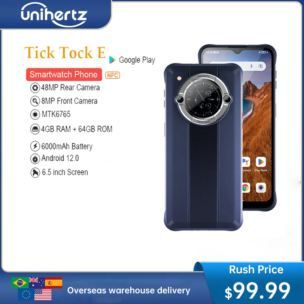 unihertz ticktock e 6000mah bateria 65 tela smartphone android 12 desbloquear 4gb 64gb 20w carregamento rapido celular de tela dupla 01