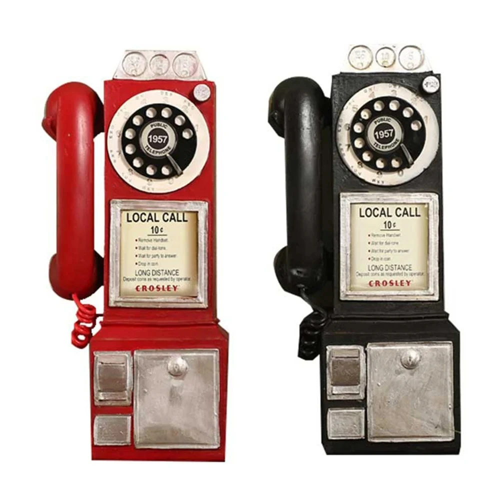 Vintage Rotate Classic Look Dial Pay Phone Model Retro Booth Home Decoration Ornament Phone Booth Call Telephone Figurine
