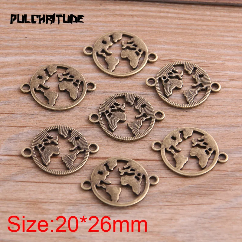 16pcs 20*26mm Three Color Round World Map Link Earth Charms Connector Jewelry Making DIY Handmade Craft DIY
