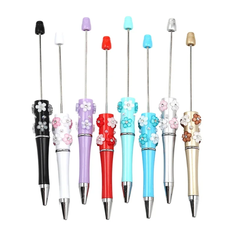 Imagem -02 - Bead Pen com Diamante Conjunto Flor Frisada Canetas Esferográficas Plástico Girando Beadable Bola Caneta Faça Você Mesmo Atacado 10 Pcs