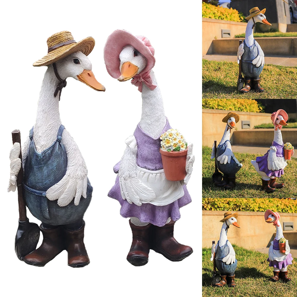 Charming Duck Couple Garden Statues Hand Painted Resin Figures to Brighten Up Your Outdoor Space and Home Decor