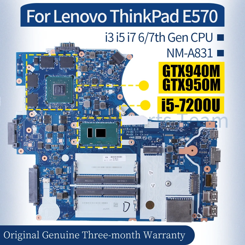 

For Lenovo ThinkPad E570 Laptop Mainboard NM-A831 01HW730 01HW725 01HW724 01EP396 i3i5i7 6th GTX950M 2GB Notebook Motherboard