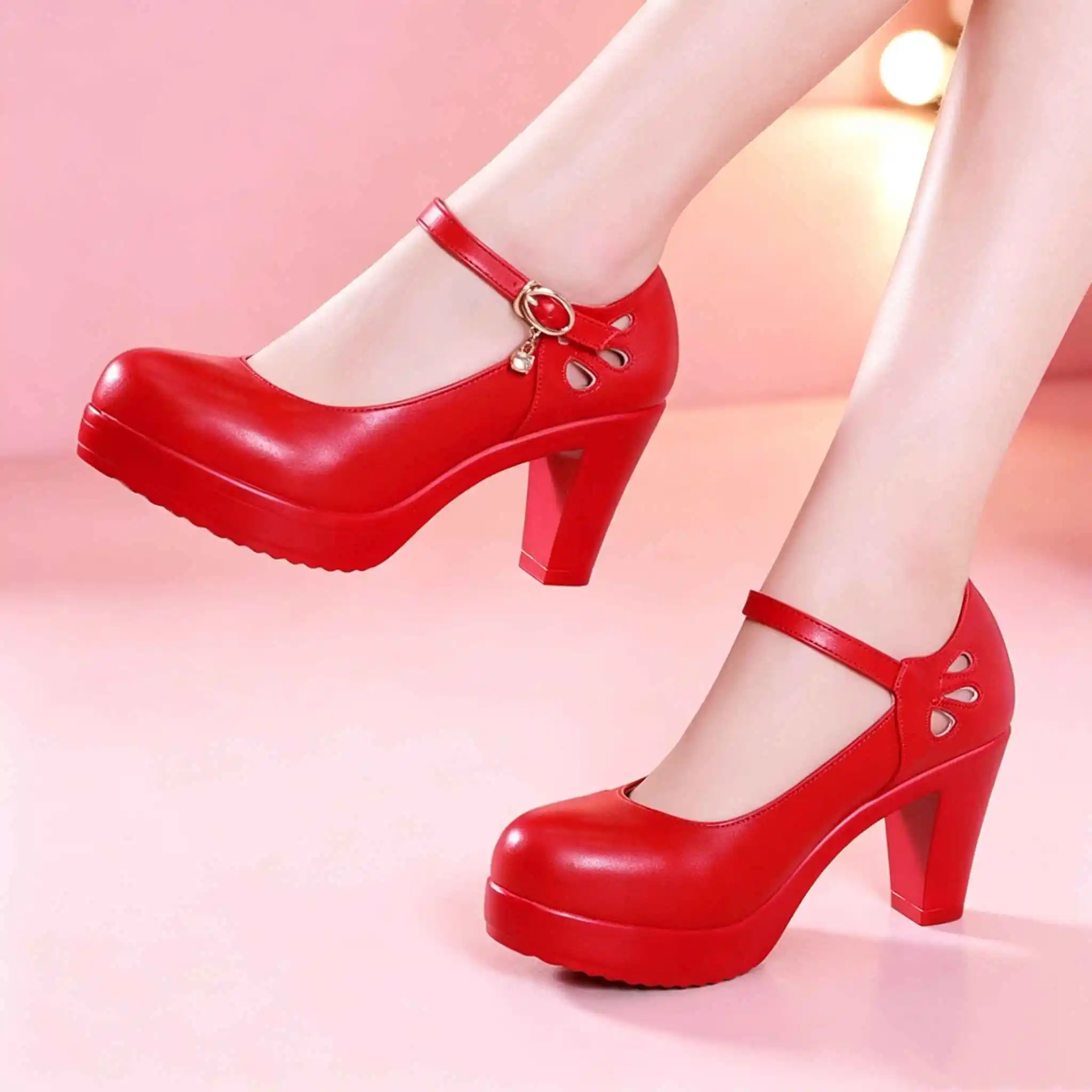 Plus Size 32-43 Block Heel Platform Shoes Women Pumps 2026 Spring High Heels Shoes Ladies Office Shoe Elegant Wedding Shoes
