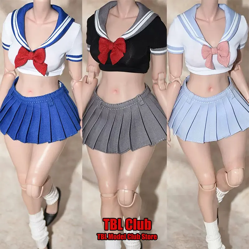 

In Stock 1/6 Scale Female Soldier Tight Student Uniform V Neck Top Pleated Short Skirt For 12inch TBL AT202 Action Figure Doll