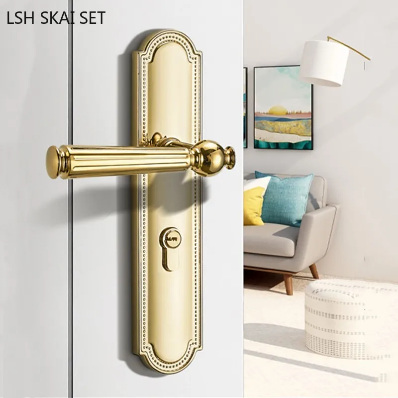 High Grade Golden Bedroom Door Lock Zinc Alloy Mute Security Mechanical Lockset Household Door Knob with Lock and Key