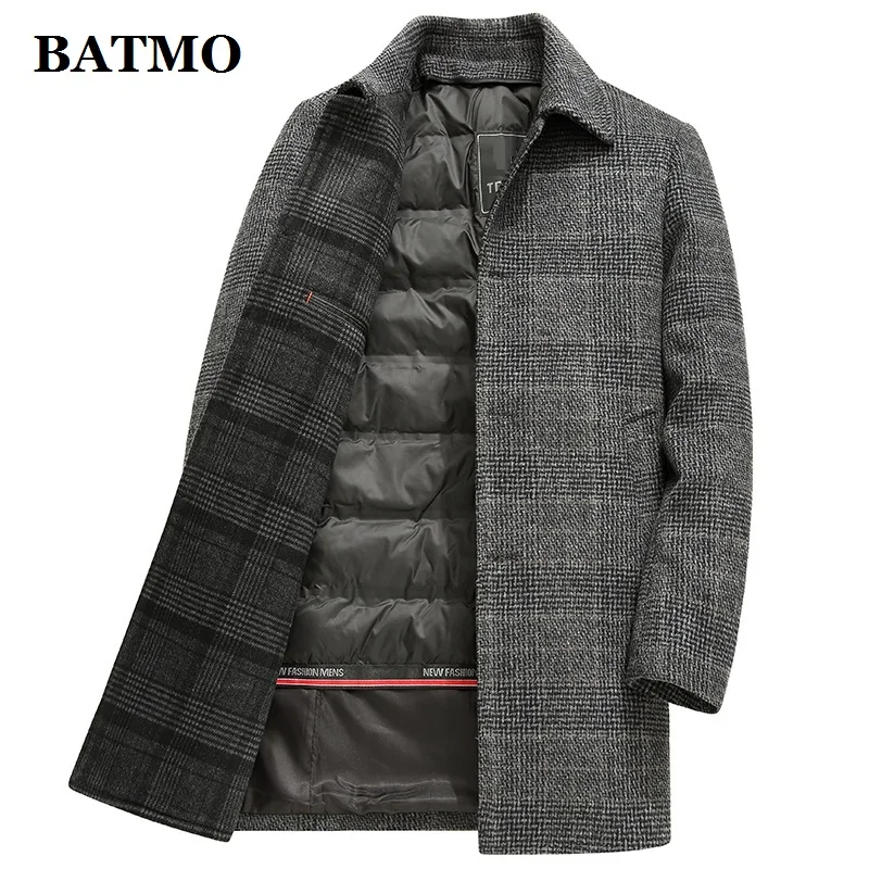 

BATMO 2023 New Arrival Winter Top quality white duck down liner wool trench coat men,male thicked warm overcoat size M-4XL 22837