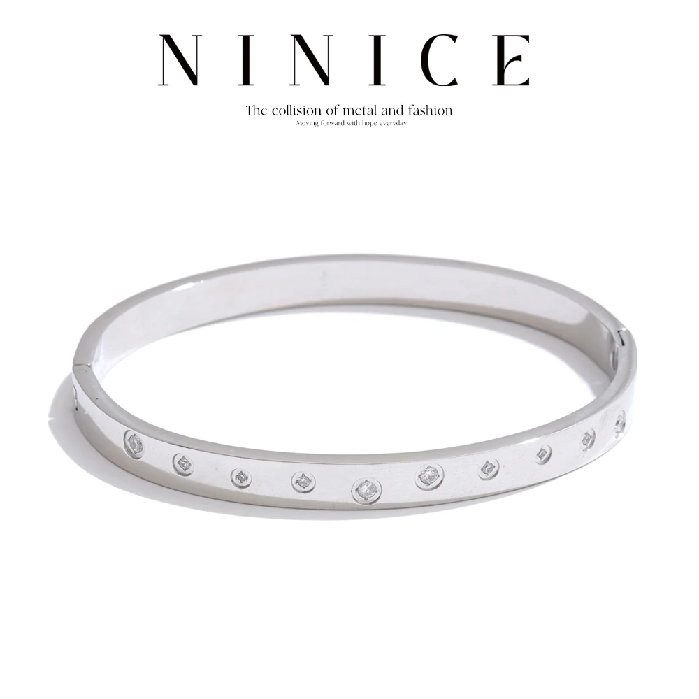 NiNice أساور الفولاذ المقاوم للصدأ مجوهرات امرأة مكعب زركونيا تصميم عصري شخصية عصرية هدية بسيطة جديدة