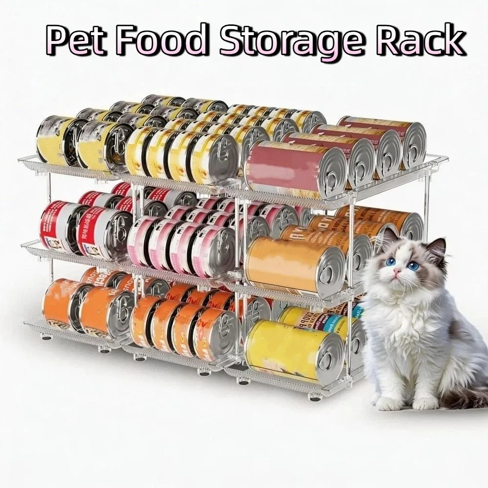 

Plastic Pet Food Storage Rack Multi-tier Space Saving Beverage Storage Rack Large Capacity Anti-slip Can Storage Rack