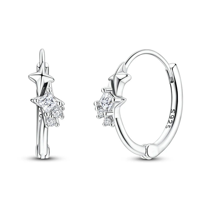 925 Sterling Silver Earrings Women Shining Zirconium Blue Gradient Hoop Earring For Anniversary Wedding Jewelry Gifts