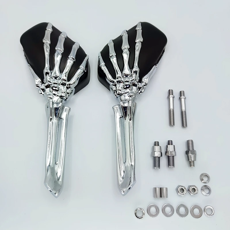 New Black‑Chrome Skeleton Skull Hand‑Claw Aluminum Alloy Convex Motorcycle Rearview Mirror