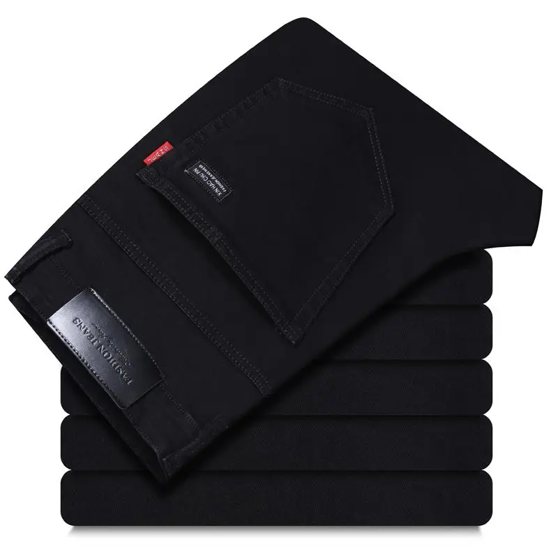 الرجال الجينز مرونة عادية مستقيم الساق الخريف الرجال بنطال ملاصق للجسم قابل للغسل تمتد الأعمال مريحة الأسود سراويل جينز #2