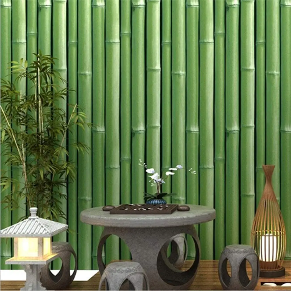 3D Bamboo Self Adhesive Wallpaper Vinyl Green Solid Color Peel and Stick Wall Paper Roll for Wall Kitchen Bathroom Shelves Decor