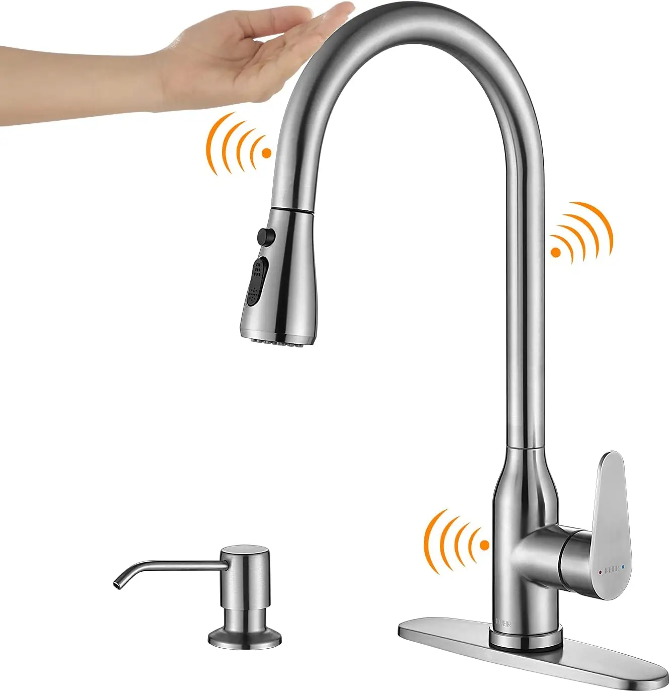 

Touch Kitchen Faucet, Smart Kitchen Sink Faucet with Pull Down Sprayer, Touch on Activated Kitchen Bar Sink Faucet Brushed N