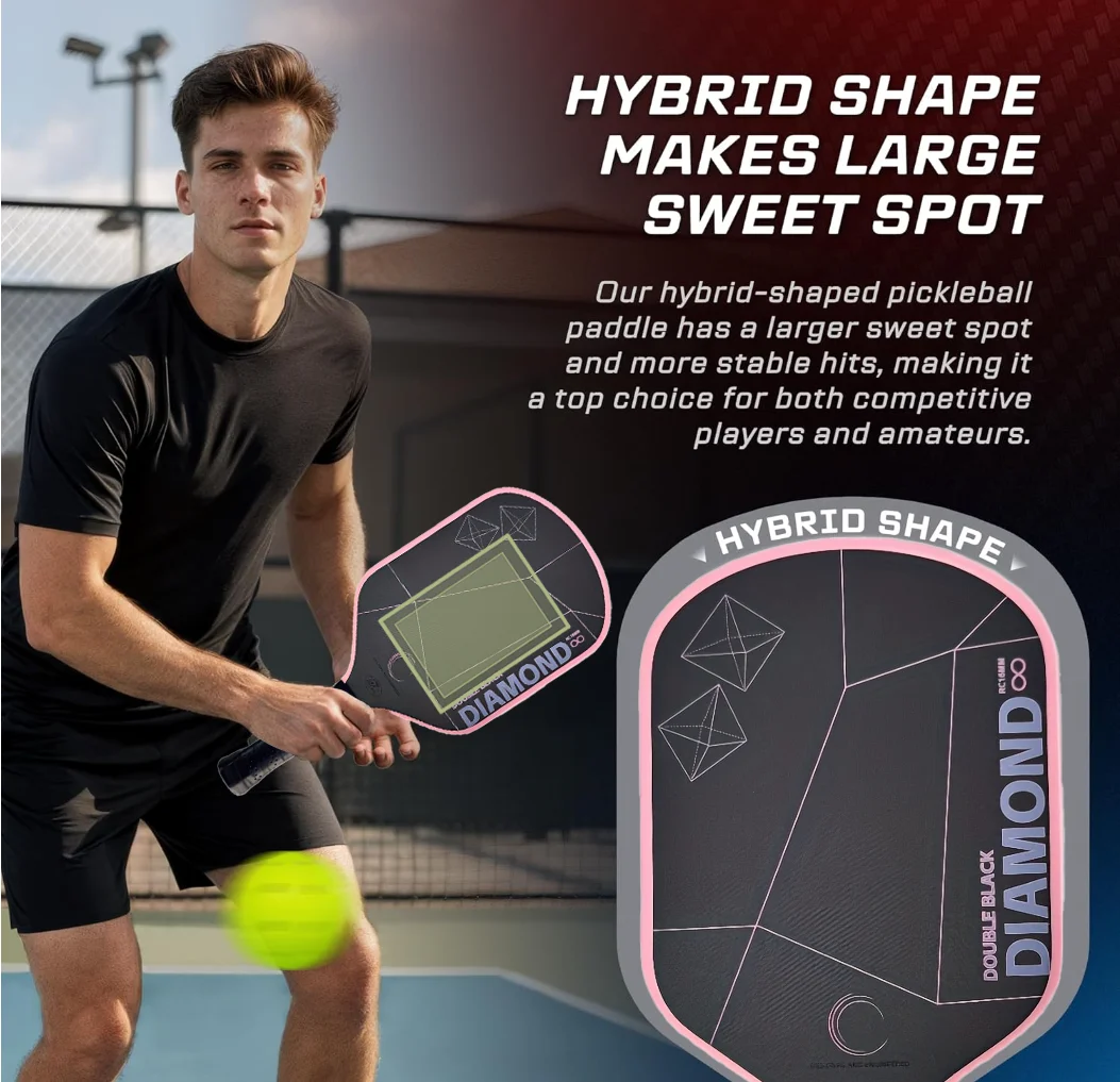 

Double Black Diamond 16mm pickleball Paddle, T700 carbon fiber black matte surface, good spin performance