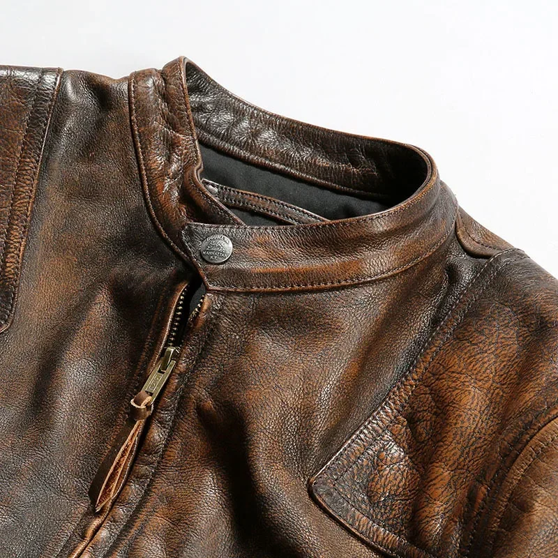Top 2025 Brand Men's Luxury Horsehide Jacket Super Quality 1.6mm Thick Genuine Leather Coat Vintage Leather Cloth