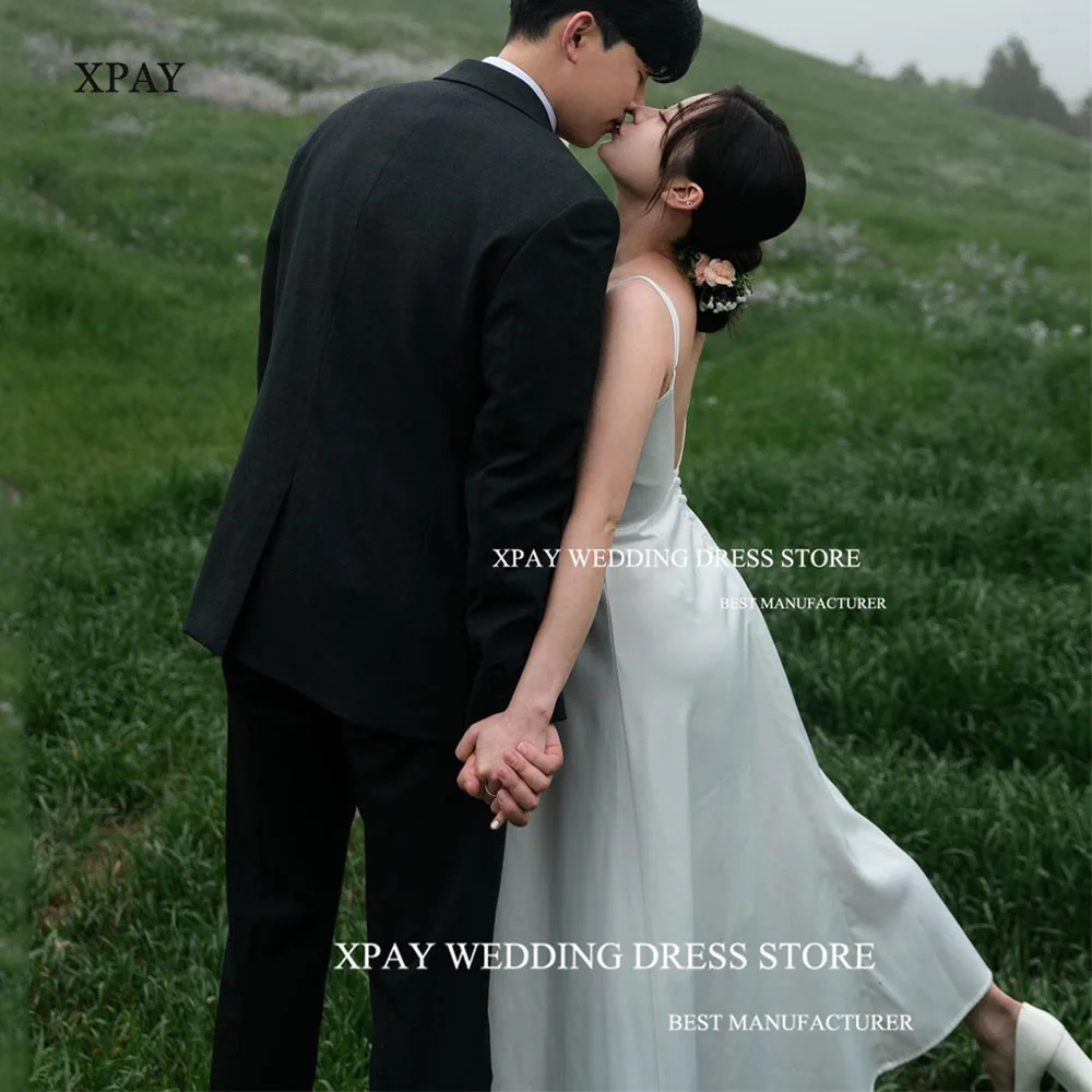 

XPAY Sexy V Neck Korea Wedding Dresses Spaghetti Straps Simple Bridal Gowns Custom Ankle Length Wedding Photo Shoot Bride Dress