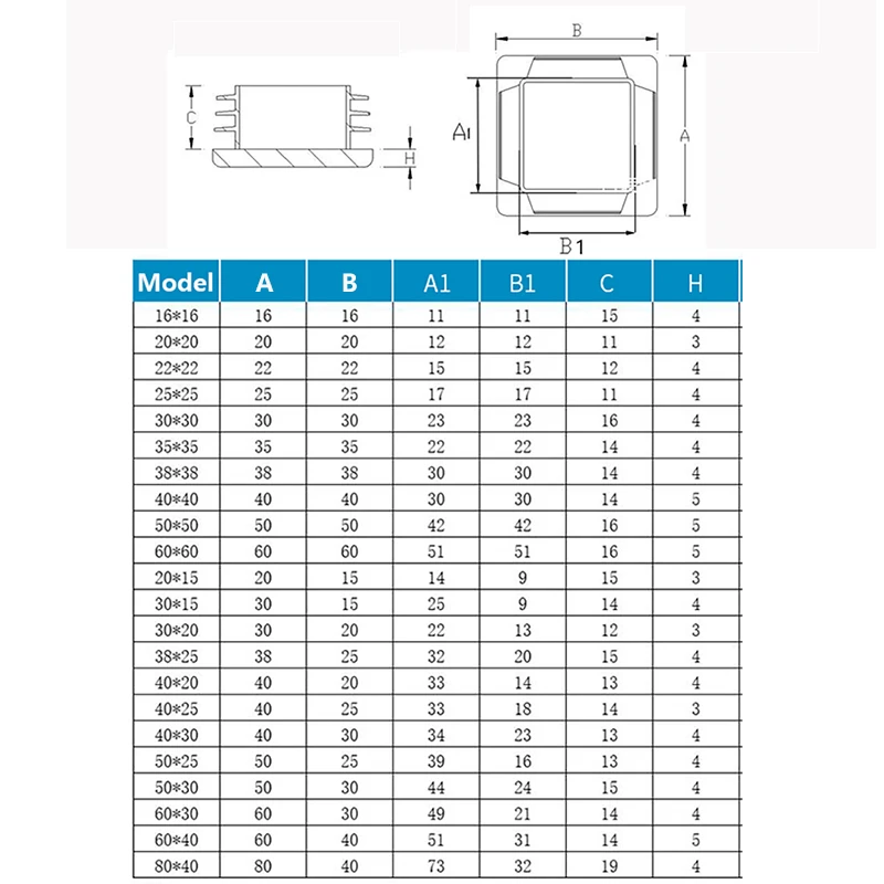 Black Square Oblong Plastic Pipe Plug Stopple Dust Plug Protective Cover Non-slip Mat Head End Cap Door Mat 16x16mm~80x40mm