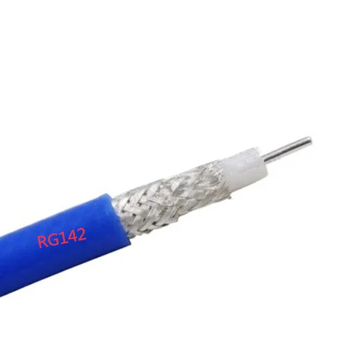 Blue Soft RG142 cable - PUR blue ultra flexible double shielded silver plated wire pure copper RF cable 12.4GHz 50ohm