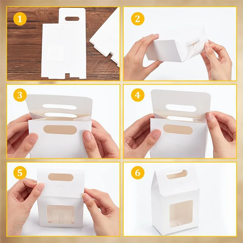 6/12 Kraftpapierboxen, Geschenkboxen mit Fenster, Faltbare Kartonboxen mit Griffen, Party-Geschenkboxen, Festivallieferungen – Detail 3