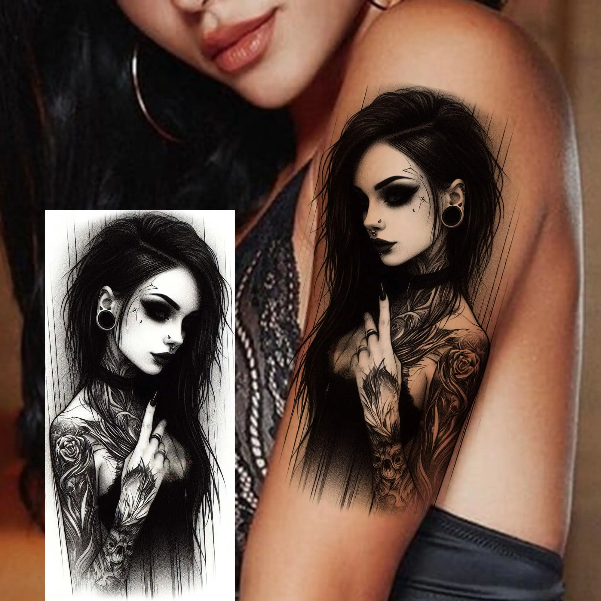1 Sheet Horrible Bloody Vampire Witch Temporary Tattoos For Men Women Halloween Long Lasting Waterproof Temp Fake Tattoo Sticker view 4