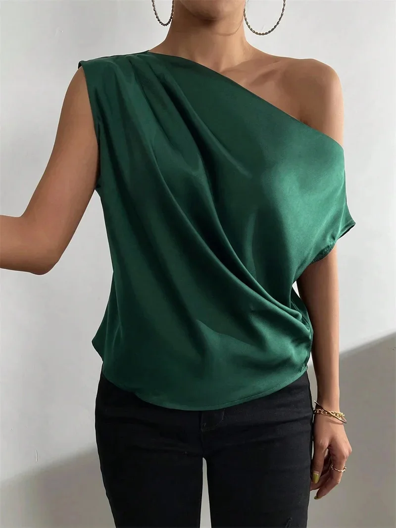 Women Summer Style Blouses Shirts Lady Casual Sleeveless Halter Collar Solid Color Blouse Tops