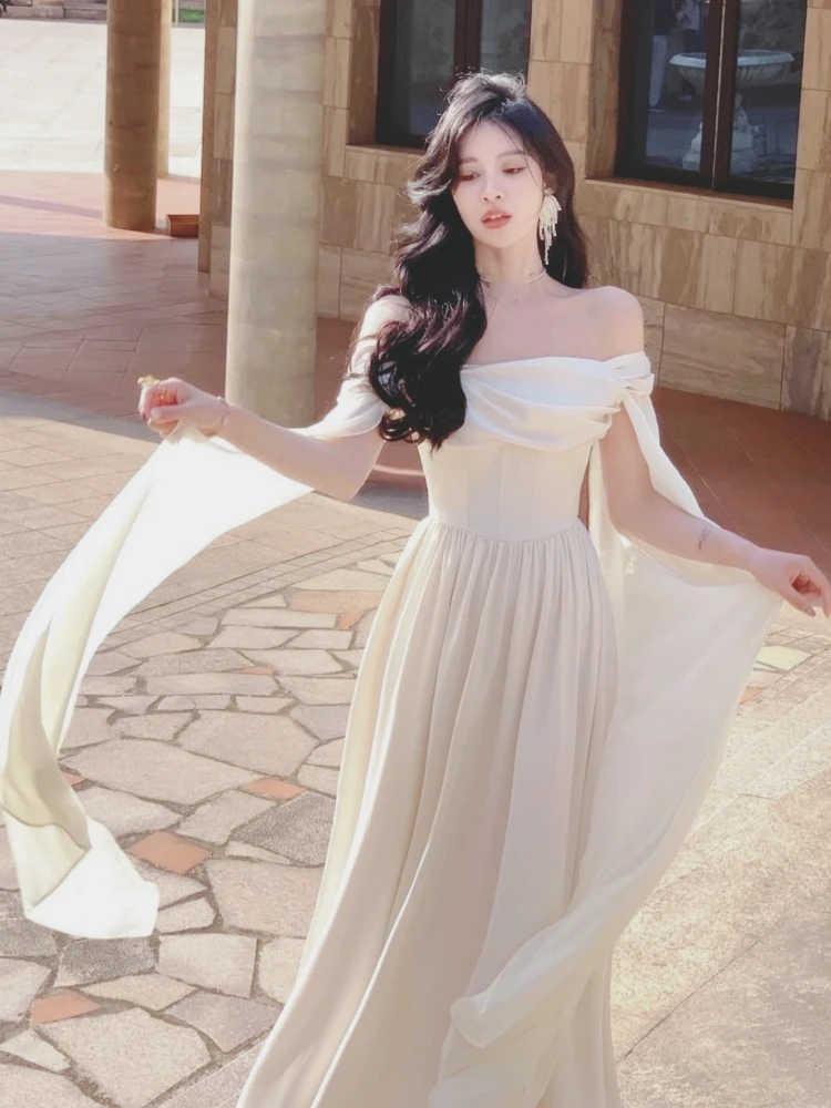 Elegant Wedding Evening Party White Dress Women France Vintage Princess Dresses Formal Occasion Vestidos Korean Chic Clothes New