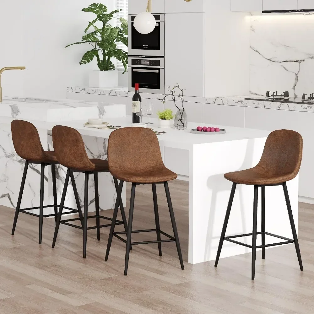 مجموعة من 4 مقاعد بارتفاع منضدة بنية مع مسند للقدمين خلفي ومعدني مقاس 24.6 بوصة وكراسي جزيرة المطبخ الحديثة