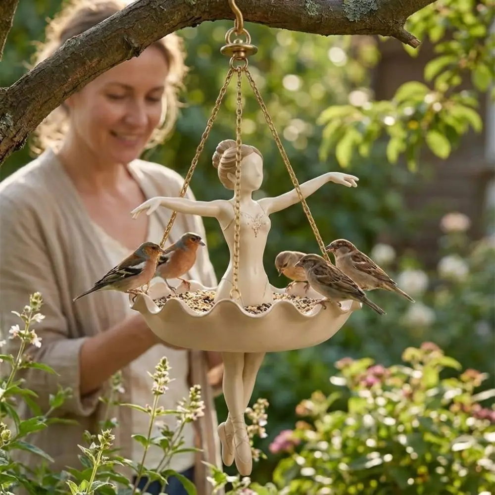 Resin Ballet Dancer Hanging Planter Whimsical Hand Carved Fairy Flower Pot Elegant Ballerina Figure Weather Resistant