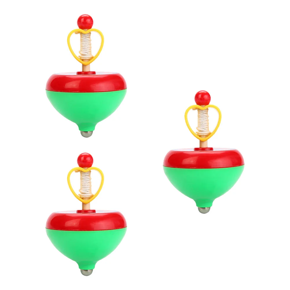 3 Pcs Pull Rope Love Spinning Top Childrens Toys Gyro for Kids Shine Plastic Plaything