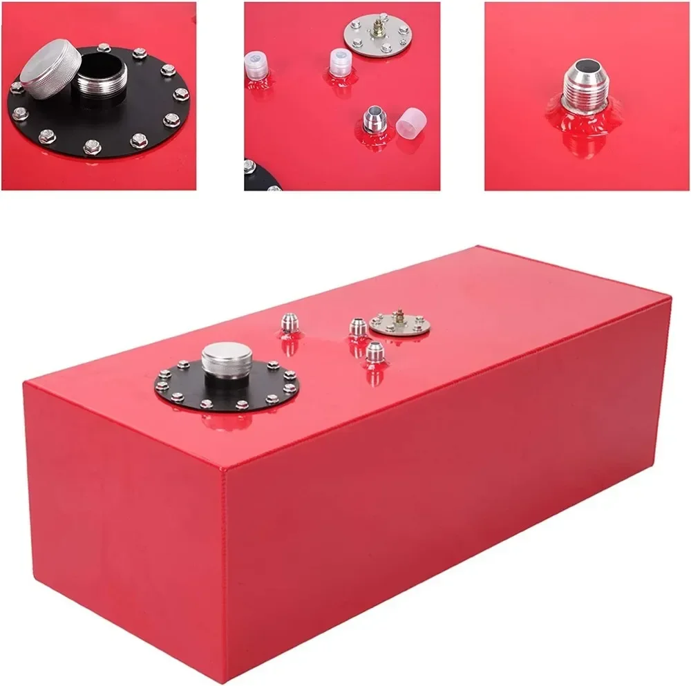 Tangki Bahan Bakar Balap Aluminium Universal 15 Galon + Tutup + Pengirim Level + Kit Selang Bahan Bakar Baja untuk Hot Rod Street Racing OCC-1088