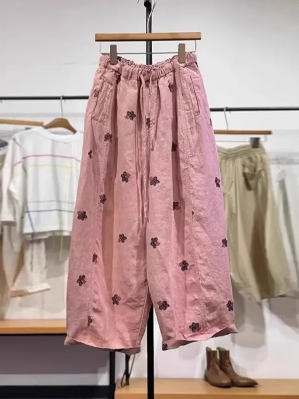 

Мужские летние повседневные брюки большого размера с вышивкой и пэчворком, широкие штанины, универсальные, свободного кроя, в стиле ретро, в деревенском стиле