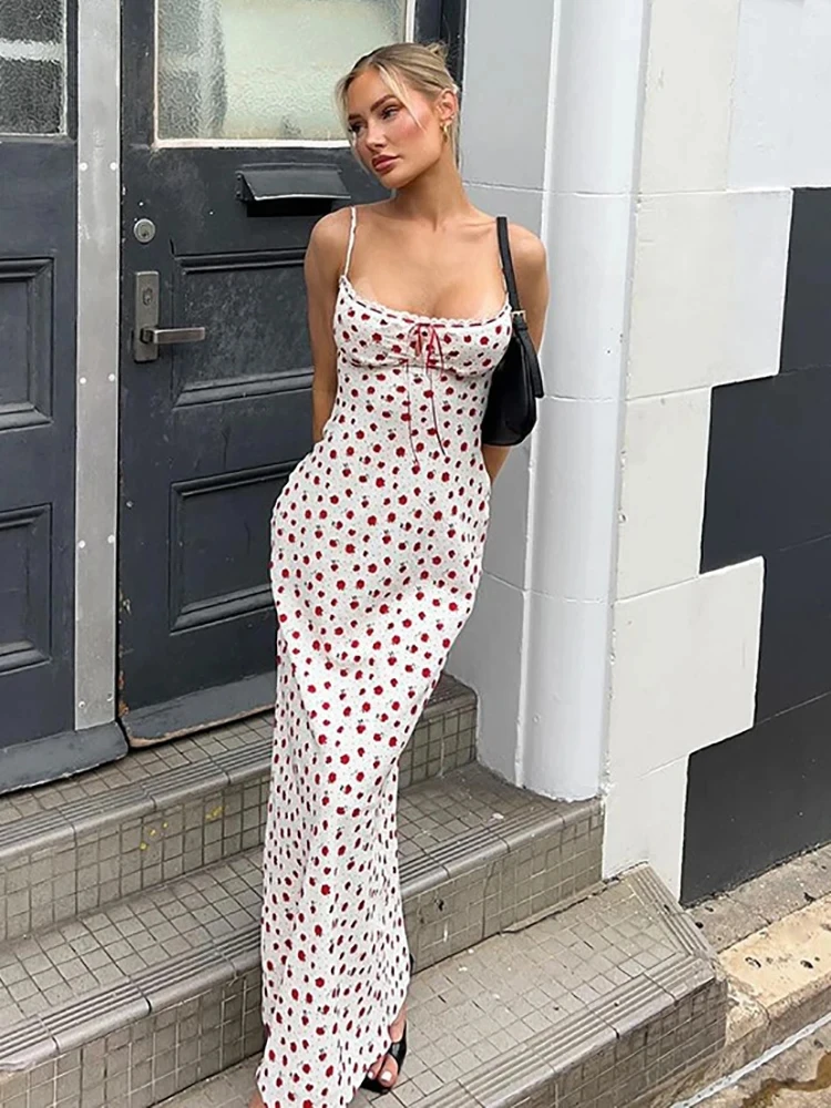 JULISSA MO Sexy Backless Print Floral Women Maxi Dress White Spaghetti Strap abito da sera donna Summer Elegant Party Clubwear