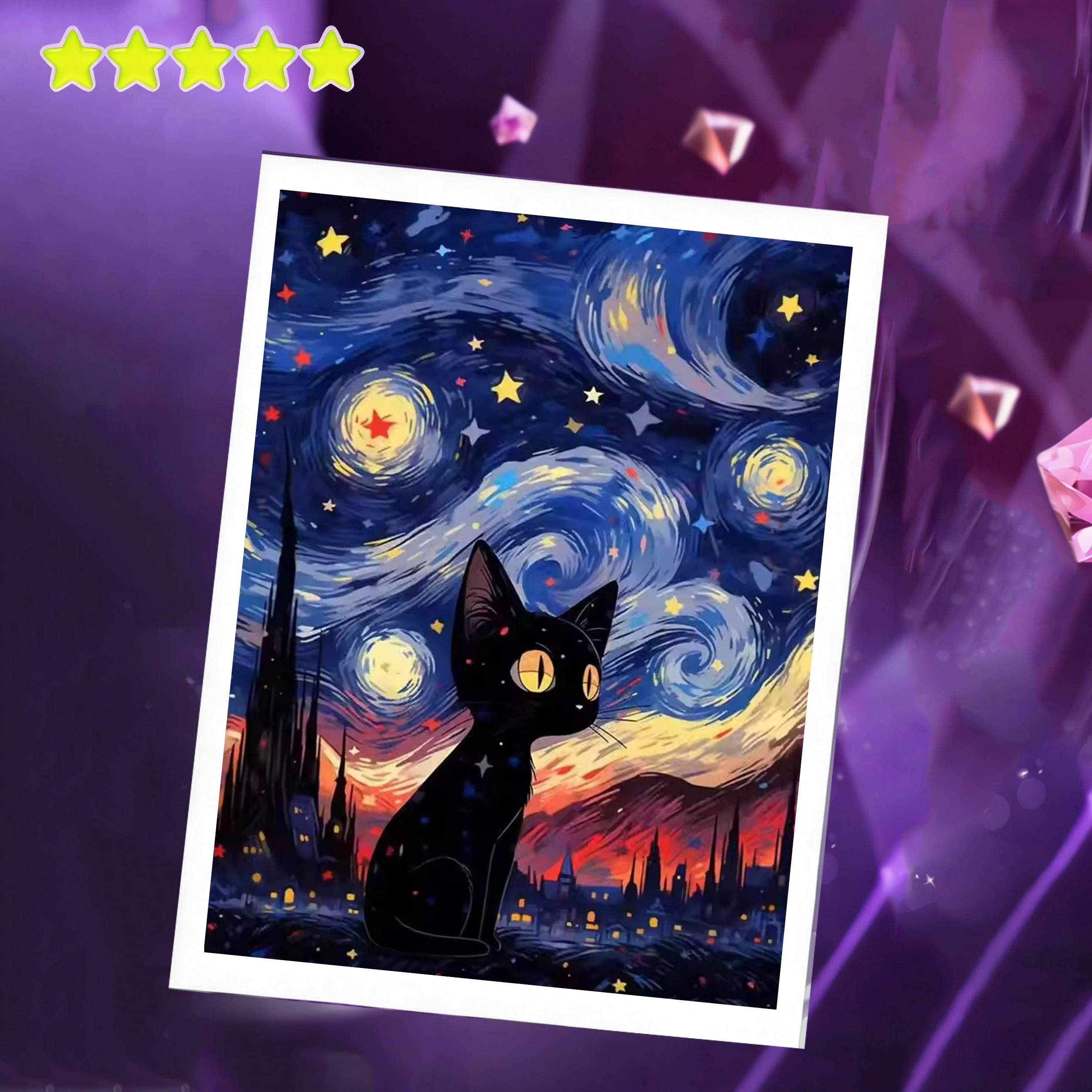 AZQSD Diamantmalerei 5D Katze Tier Mosaik Neuheiten 2026 Sternenhimmel Komplettsets Bilder Wanddekoration