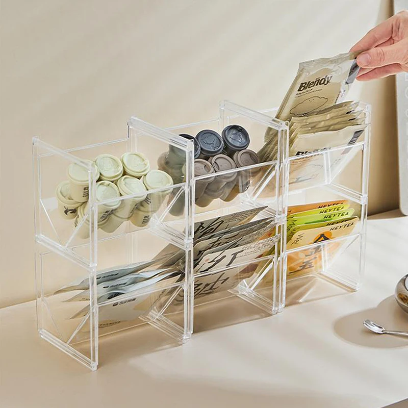 Vertical Tea Box Holder Stackable Tea Bag Holder Organizer Clear Coffee And Tea Organizer For Tea Creamers Cabinet Sugar Kitchen view 2