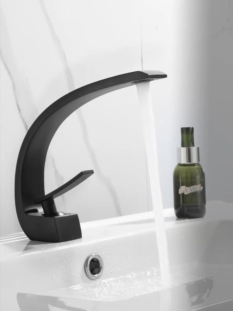 Waschtischarmatur, moderner Badezimmer-Mischbatterie, Schwarz/Gold, Waschbecken-Wasserhahn, Einhebelmischer für heißen und kalten Wasserfall
