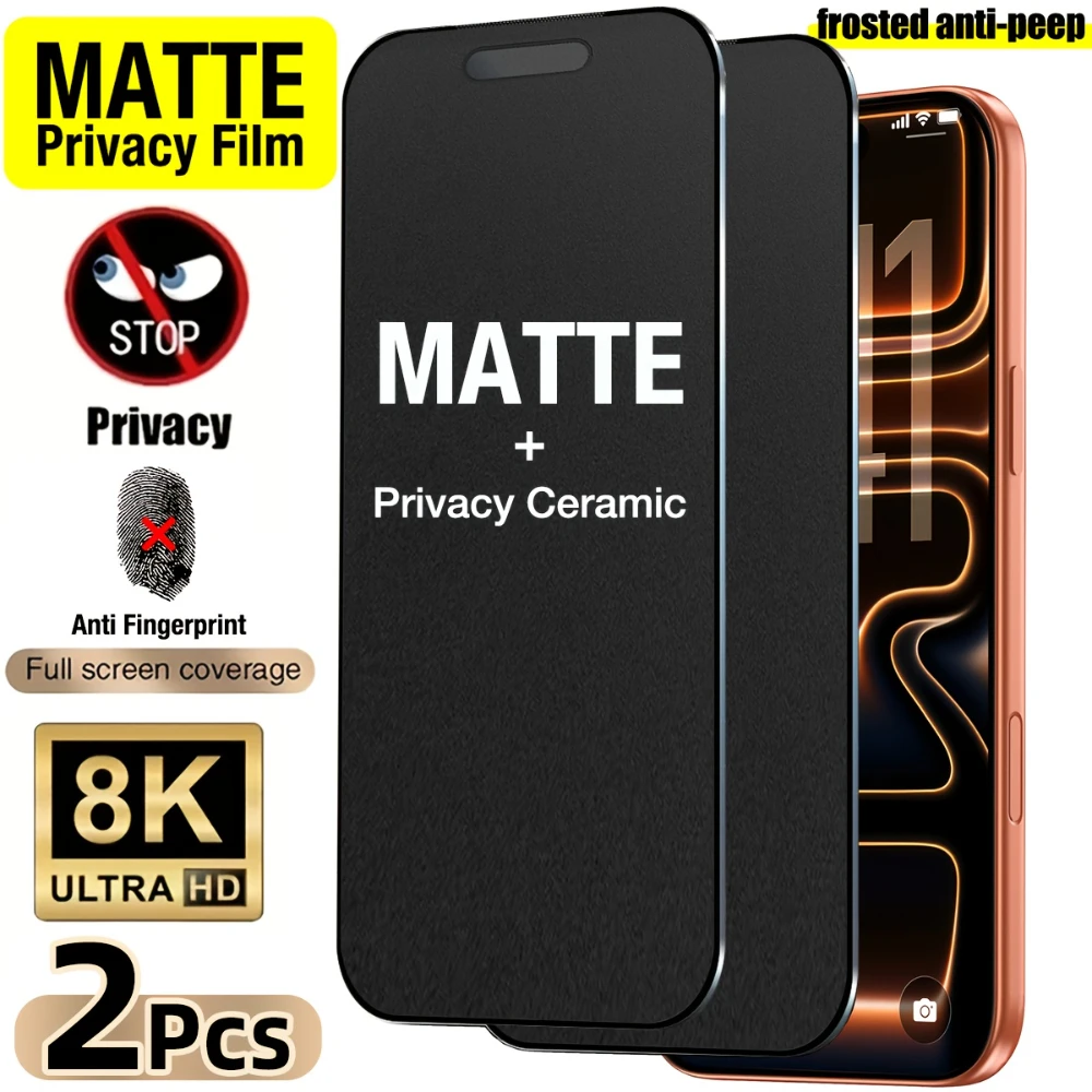 NNBILI 2er-Pack Blickschutz Mattierte Keramik-Displayschutzfolien für iPhone 18 17 16 15 14 13 12 11 Pro Max 17e Vollständige Abdeckung