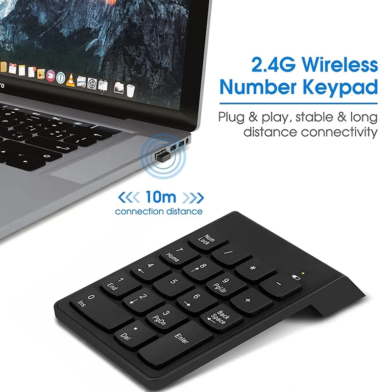 Wireless Number Pad, 18 Key Numeric Keypads With 2.4G Mini USB Receiver, Financial Accounting Numpad For Laptop, Desktop