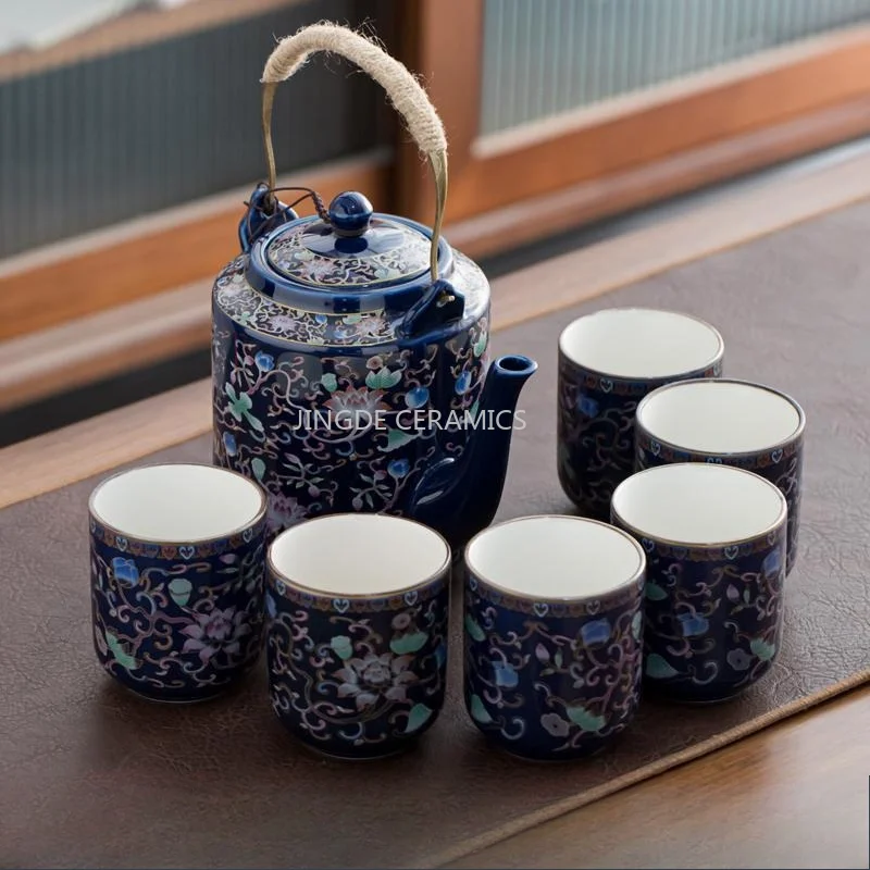 Chinese Style Ceramic Teapot 880ml, Ceramic Teapot, Tea Cup, Teapot with Handle, Suitable for Outdoors Family Tea Drinking