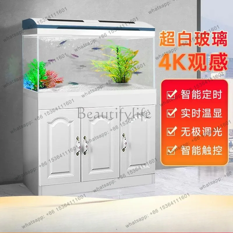 New aquarium large integrated living room floor-to-ceiling household ecological ultra-white glass with cabinet goldfish tank