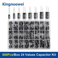 500Pcs 24 Values Electrolytic Capacitor Box Kit Range 0.1UF-1000UF 10V-50V Mix Aluminum Electrolytic Capacitor Assorted Kit