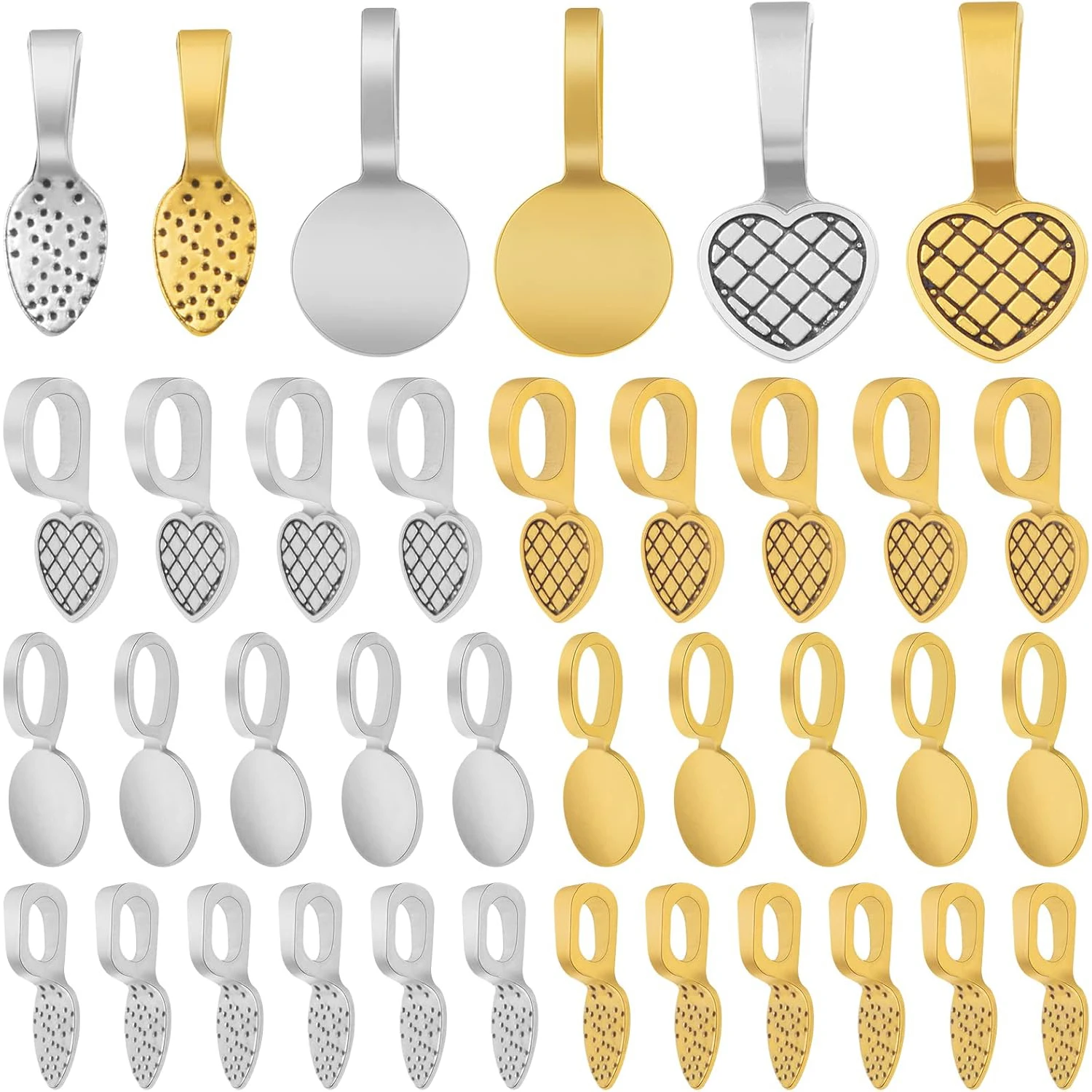 

120pcs Tibetan Glue-on Bail Pendants Alloy Flat Pad Pendant Bail Necklace Earring Cabochon Supplies for DIY Jewelry Making