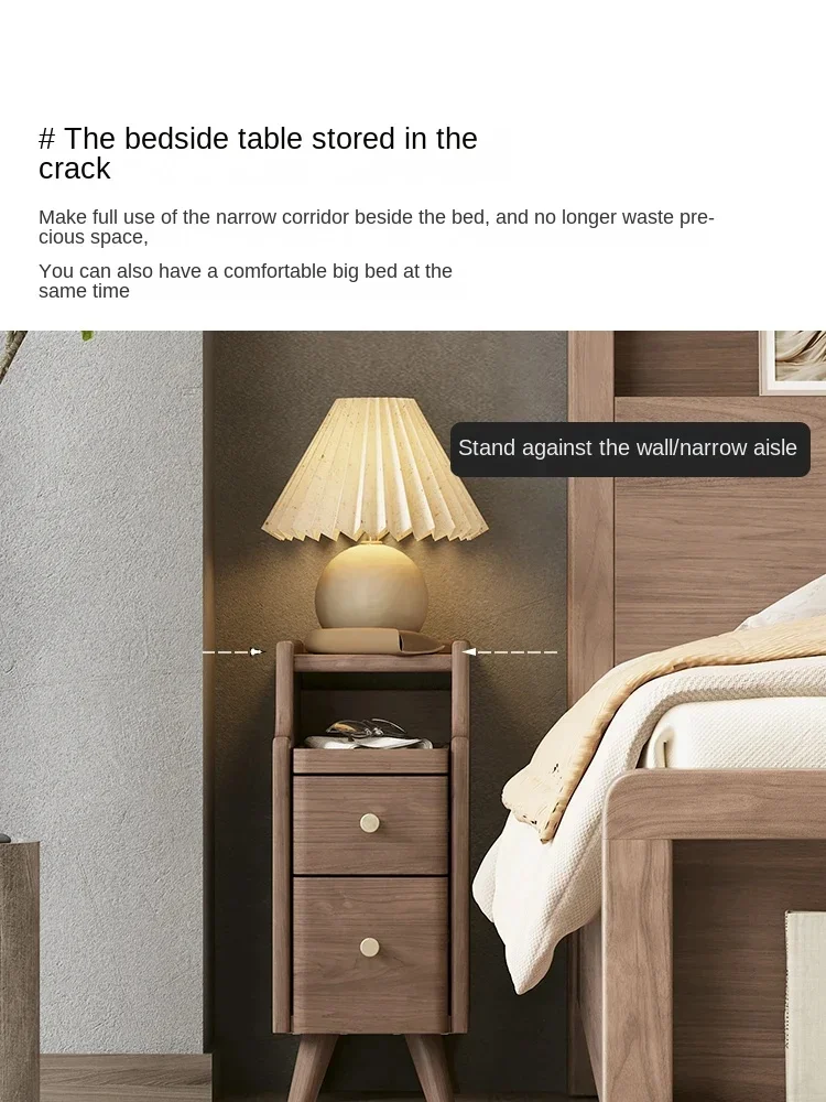Simple Solid Wood Bedside Storage Cabinet, Modern And Minimalist Bedroom, Mini Ultra Narrow 20cm Wall Edge Crevice Shelf