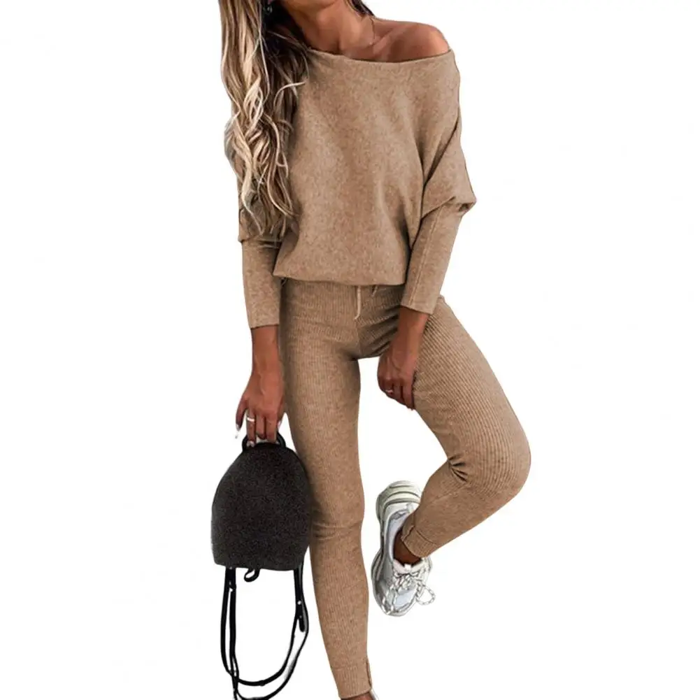 2Pcs/Set Fitness Women Tracksuit Round Neck Sweatshirt Blouse Drawstring Pants Set Female Pullover Sweatpants Sports Suit