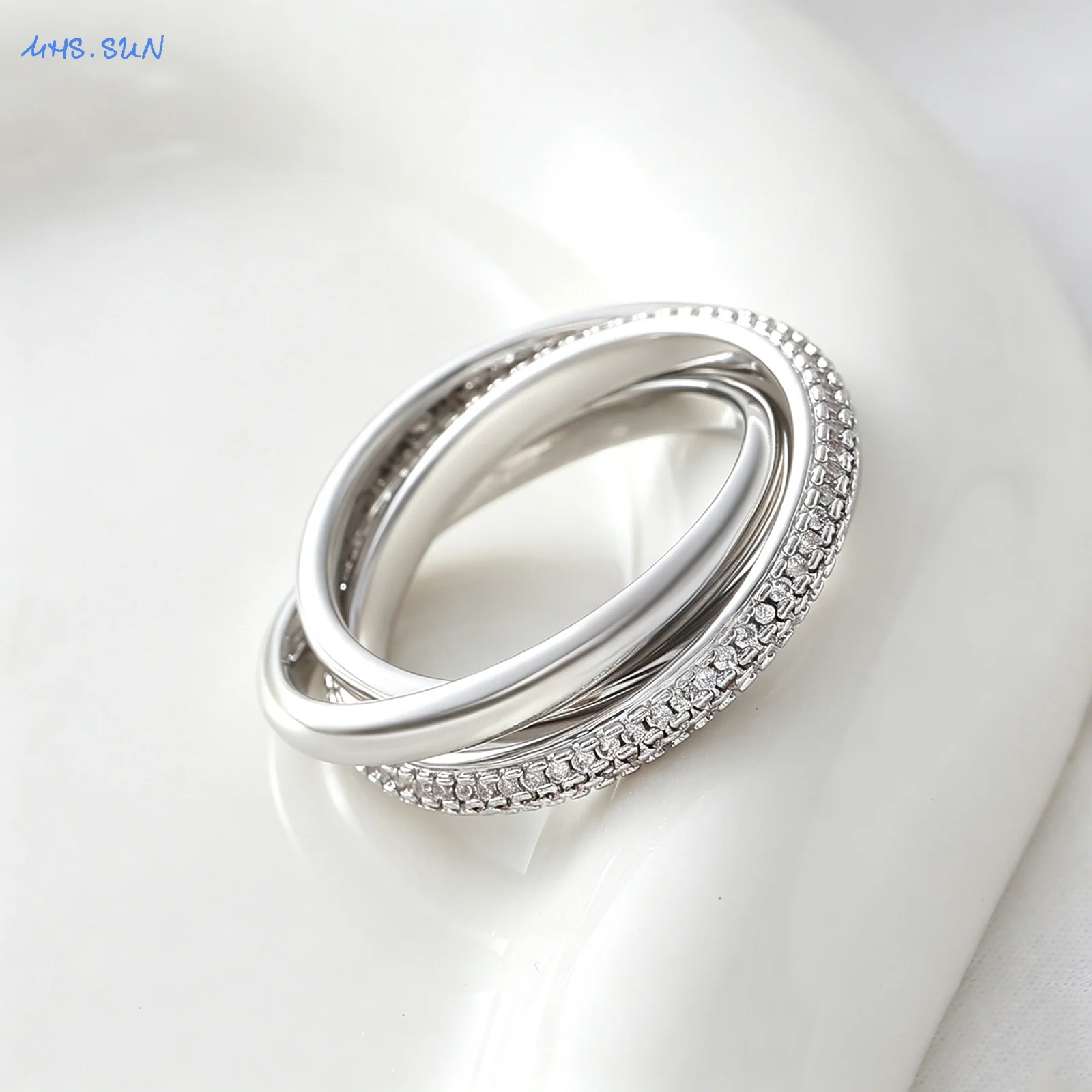 SUNSLL Fashion Silver Plated Zircon Inlaid Triple Ring Jewelry Couple Jewelry Gift For Daily And Party Wear Support Wholesale